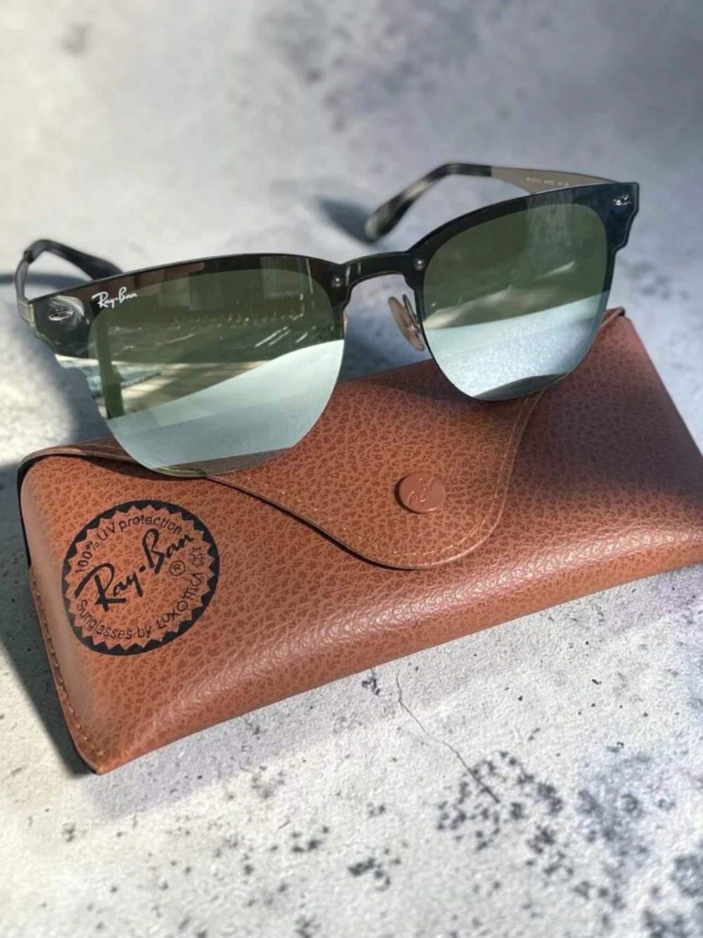 Ray-Ban Blaze Clubmaster RB3576-N Silver Mirror Sunglasses w/ Case